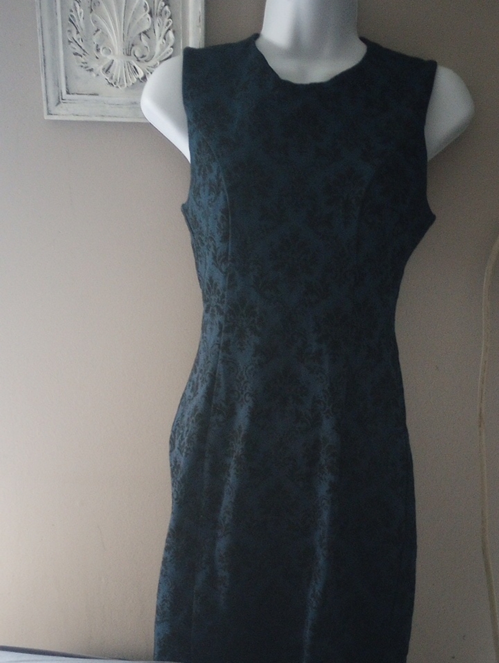 RW&CO. Dark Teal Damask Midi Sheath Dress